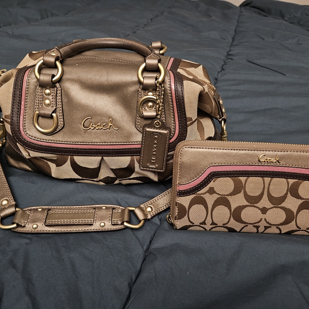 Coach Brown and Tan Satchel with Wallet